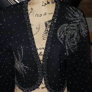 Cropped wool hand beaded jacket Karen Kane